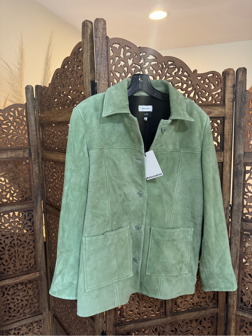 Reformation Veda Lincoln Suede Shirt Jacket Pear NEW NWT - Picture 3 of 5